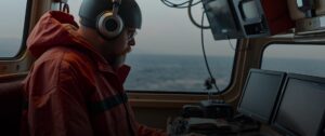 Marine research observer collecting ocean data