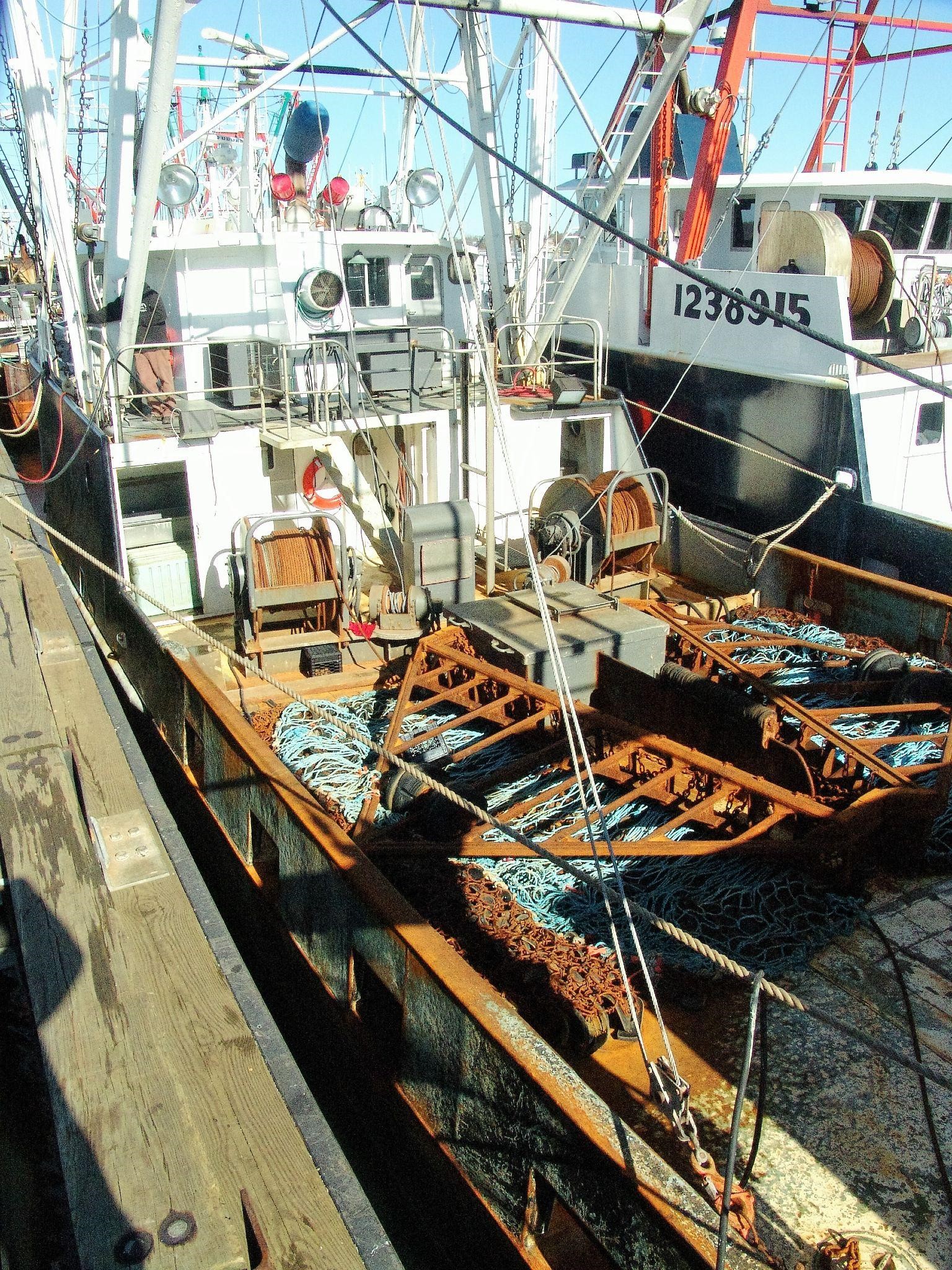 Crab pots and fishery equipment on deck
